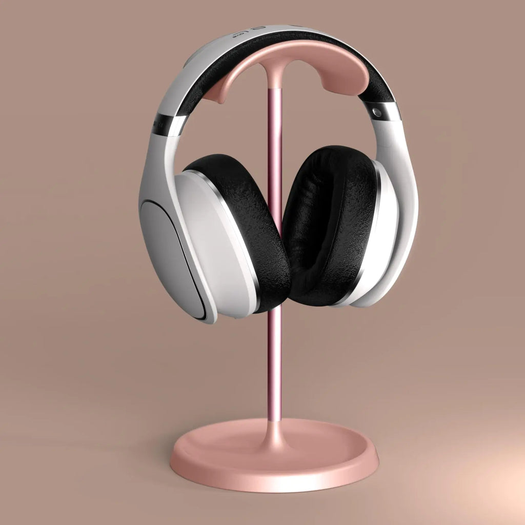 DC DREWCHAN Cute Headphone Stand Desk Headphone Stand with Headphone Cable Storage Clip Heavy Duty Gaming Headset Stand with Base Curved Storage for AirPods Max Beats BoseSony and More （Pink