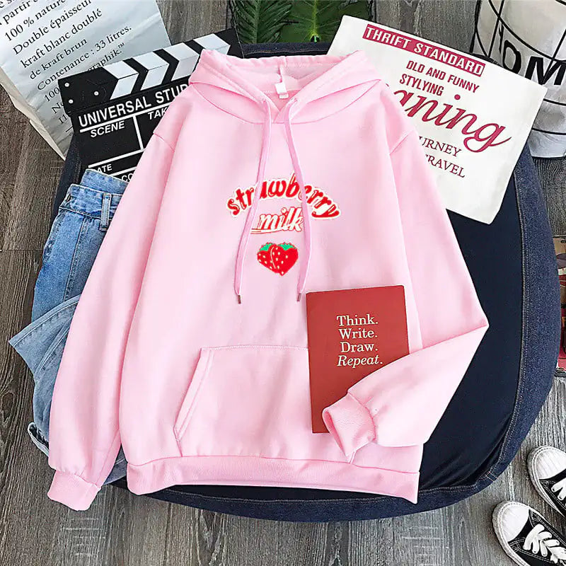 Harajuku Strawberry Milk Graphic Sweatshirt